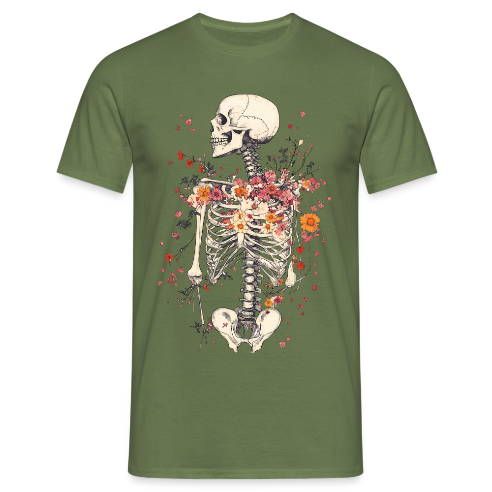 Skelett mit zarten Blumen im Boho Look - Männer T-Shirt - Militärgrün