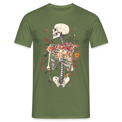 Skelett mit zarten Blumen im Boho Look - Männer T-Shirt - Militärgrün