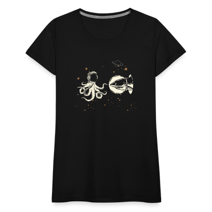 Begegnung zwischen Hai und Oktopus im Weltall - Frauen Premium T-Shirts - by Artful Alchemist