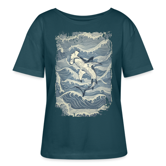 Vintage Hammerhai im japanischen inspirierten Tattoo Stil - Stanley/Stella Relaxed Rundhals Frauen Bio-T-Shirt SERENA - Dunkles Petrol
