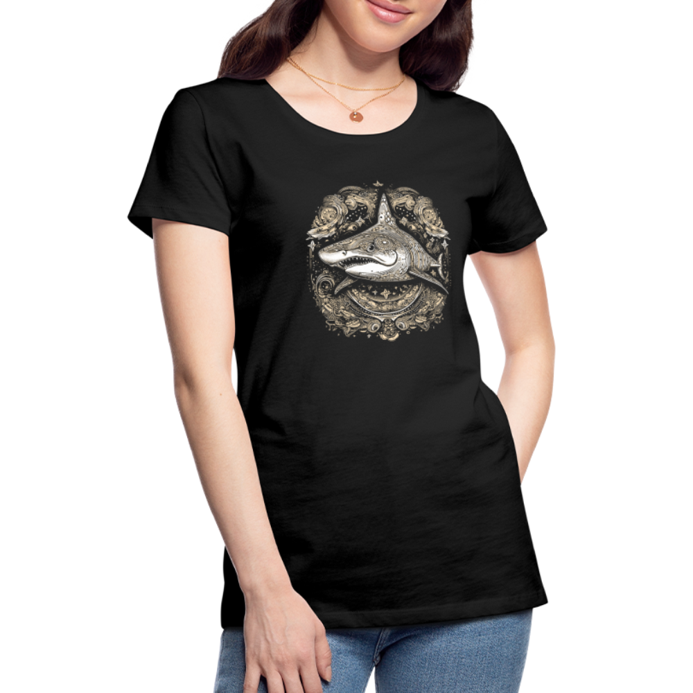 Cooler Hai mit Boho/Tribal Mustern - Frauen Premium T-Shirts - Schwarz