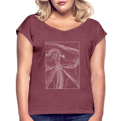 Lineart Oktopus im Rahmen - Frauen T-Shirts mit gerollten Armen - by Artful Alchemist