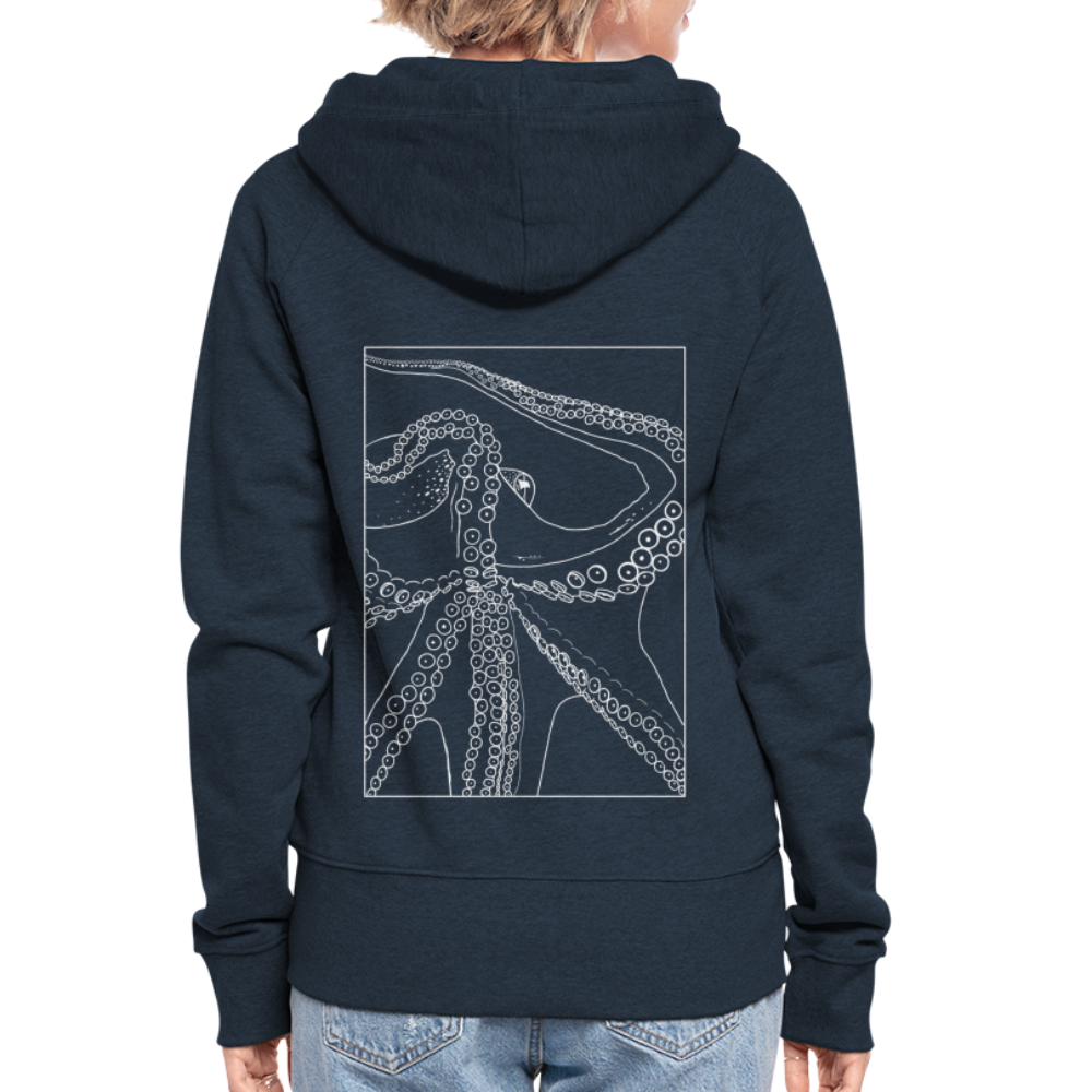 Lineart Oktopus im Rahmen - Frauen Premium Kaputzenjacke - Navy