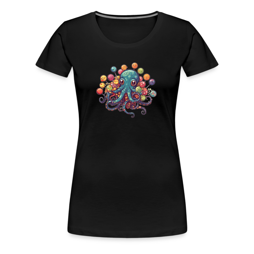 Lustiger Comic Oktopus mit Lollipops - Frauen Premium T-Shirts - Schwarz