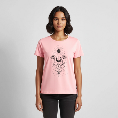 Celestial Bloom – Boho Moon & Sun - Frauen Premium T-Shirt - by Artful Alchemist