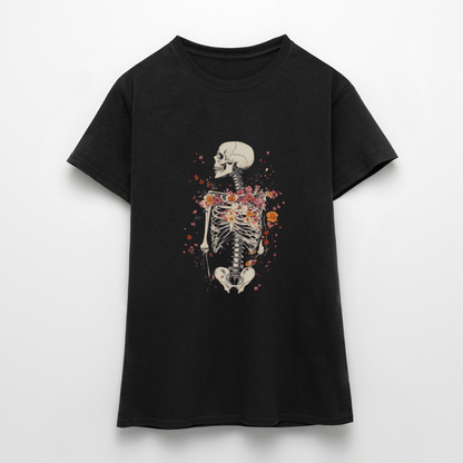 Skelett mit zarten Blumen im Boho Look - Frauen T-Shirt - by Artful Alchemist