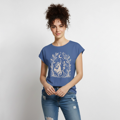 Moonlight Dance – Frauen T-Shirt mit gerollten Ärmeln - Taubenblau