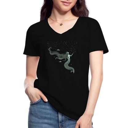 Lineart Meerjungfrau Motiv (hellgrün) - Klassisches Frauen-T-Shirt mit V-Ausschnitt - by Artful Alchemist