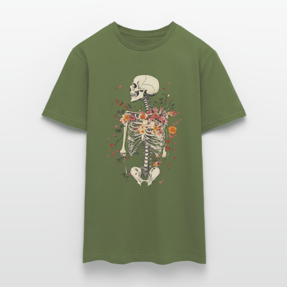 Skelett mit zarten Blumen im Boho Look - Männer T-Shirt - Militärgrün