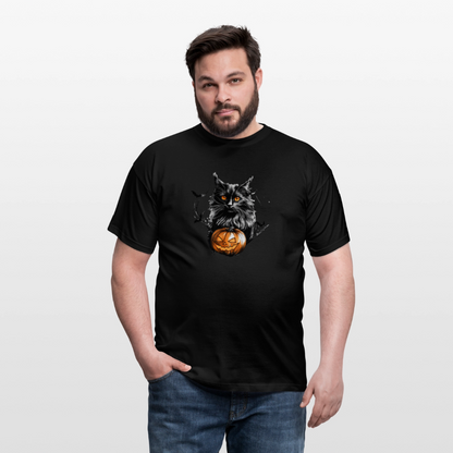 Schwarze Katze mit Halloween Kürbis - Männer T-Shirt - by Artful Alchemist