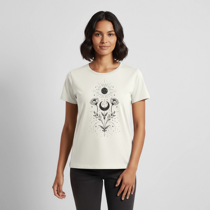 Celestial Bloom – Boho Moon & Sun - Frauen Premium T-Shirt - by Artful Alchemist