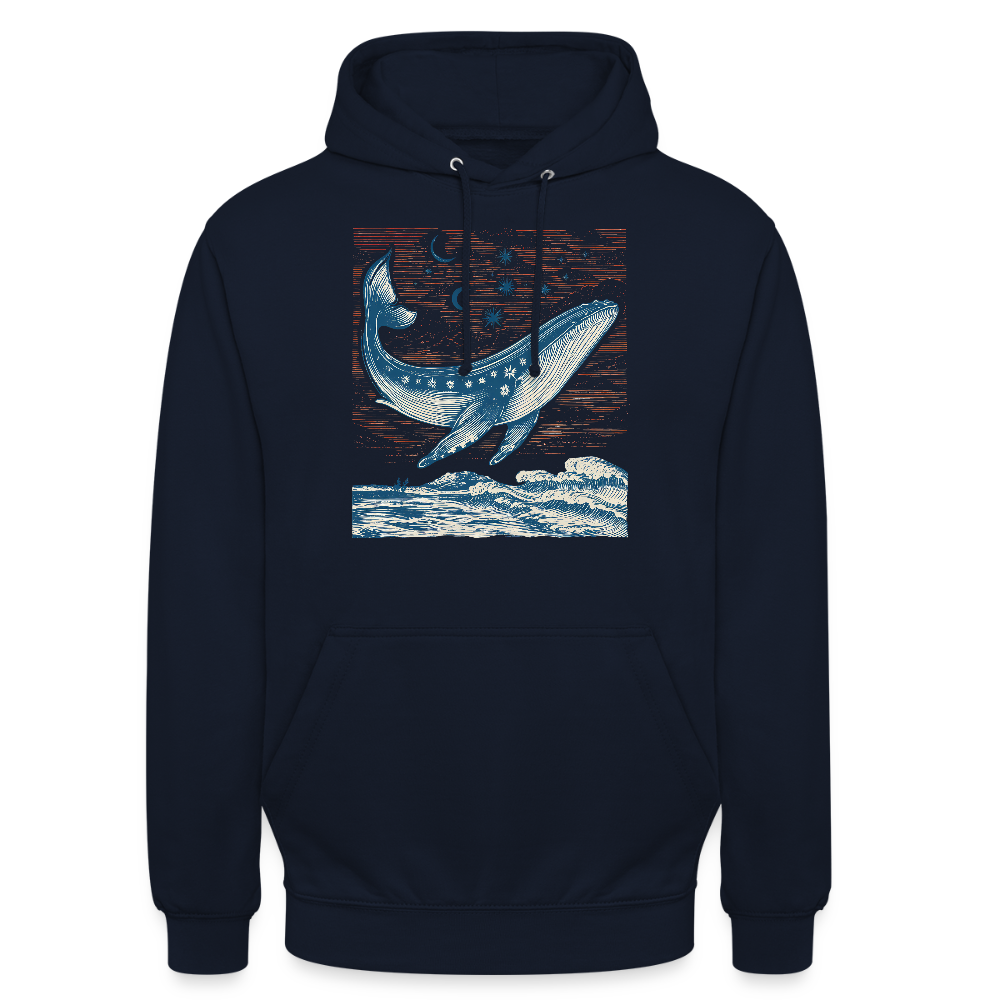 Kosmischer Wal – Retro Ocean Art - Unisex Hoodie - Navy