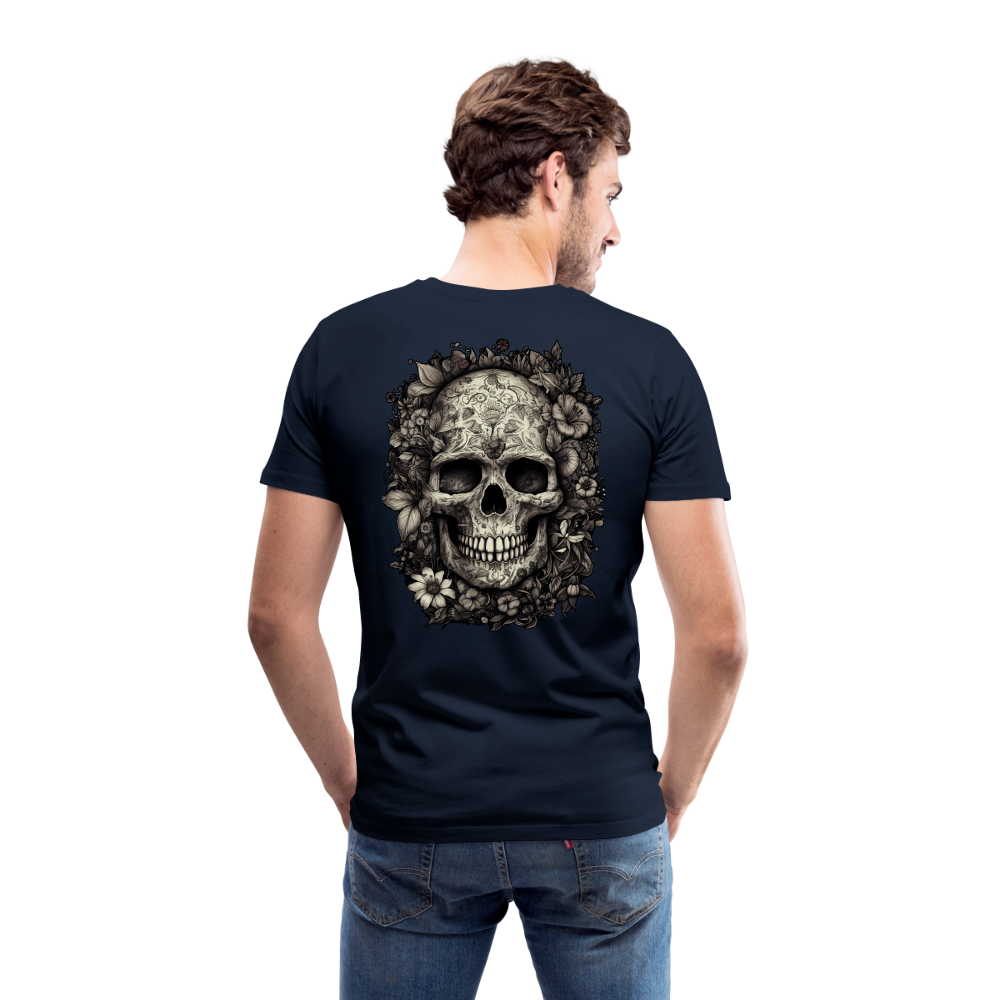 Boho Totenkopf mit Tattoos und Blumen - Männer Premium T-Shirt - Navy