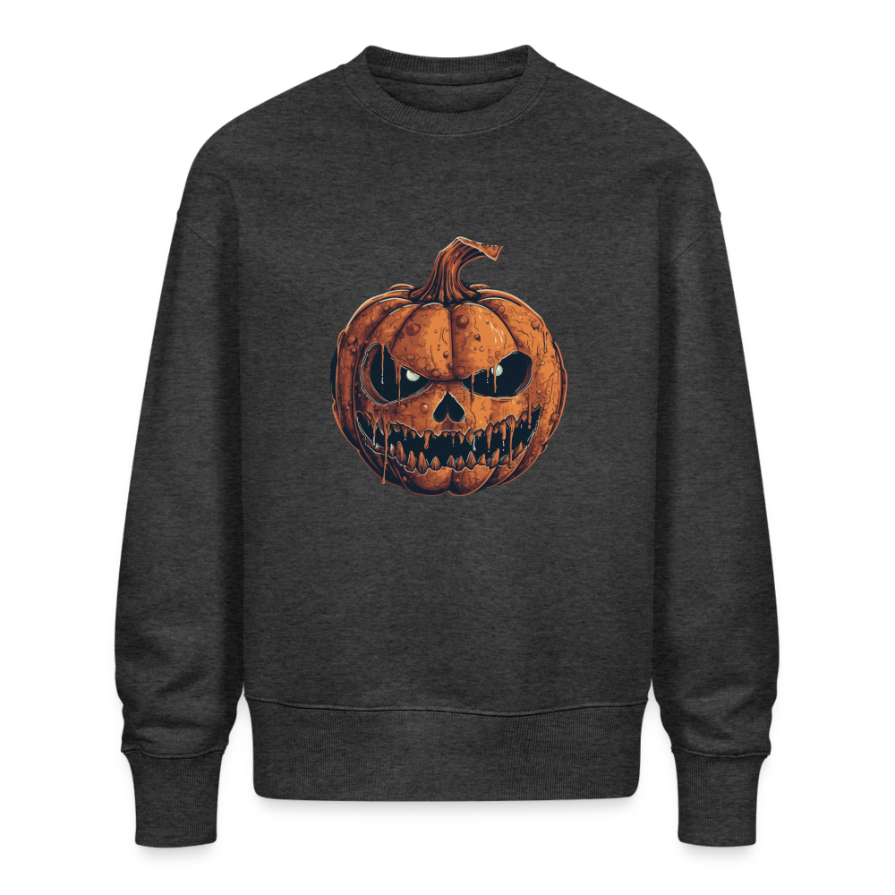 Gruseliger Horror Kürbis -Happy Halloween - Stanley/Stella Oversive Bio Pullover - nachhaltig - Dunkelgrau meliert