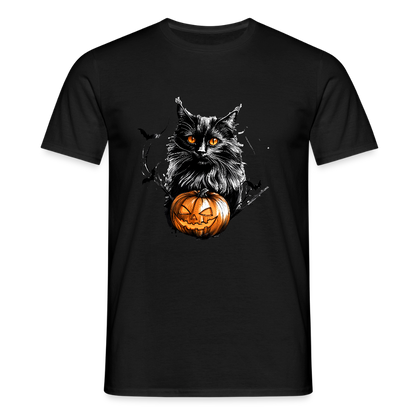 Schwarze Katze mit Halloween Kürbis - Männer T-Shirt - by Artful Alchemist