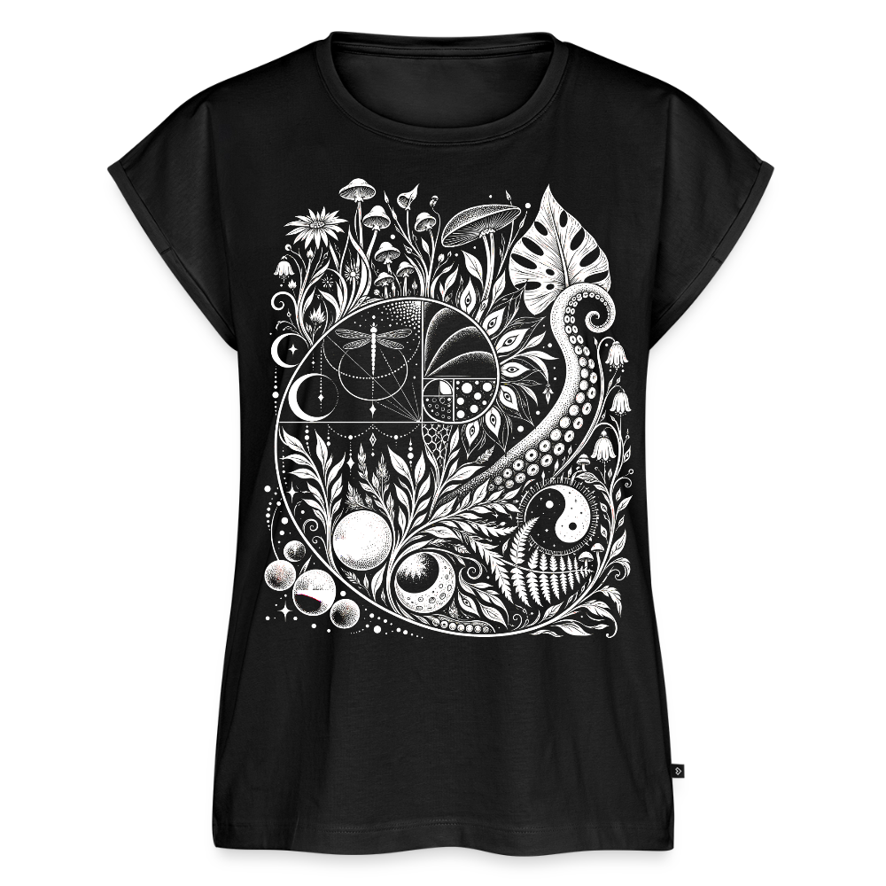 Nature Spiral – Frauen T-Shirt mit gerollten Ärmeln - Schwarz