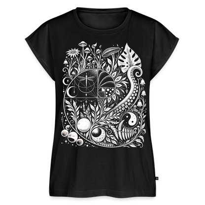Nature Spiral – Frauen T-Shirt mit gerollten Ärmeln - Schwarz