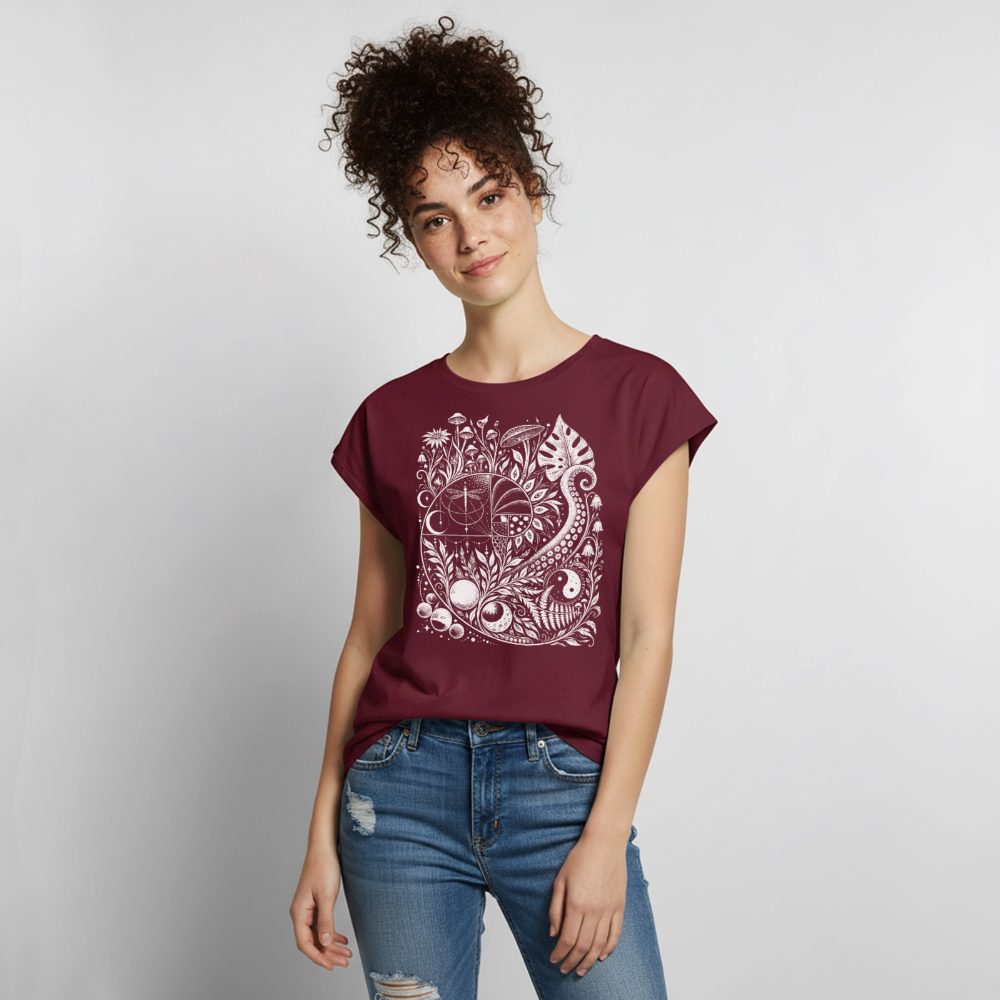 Nature Spiral – Frauen T-Shirt mit gerollten Ärmeln - Burgunderrot