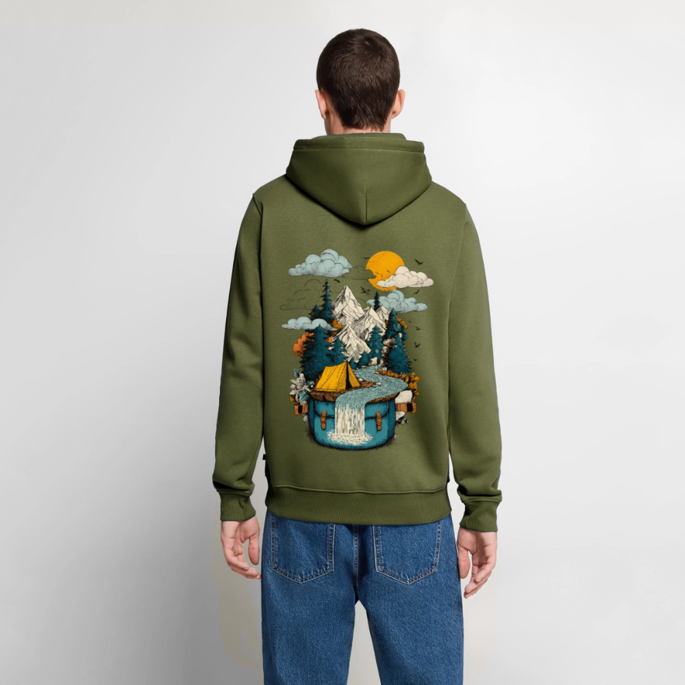 World in a Pack – Adventure Surrealism - Männer Premium Hoodie - by Artful Alchemist