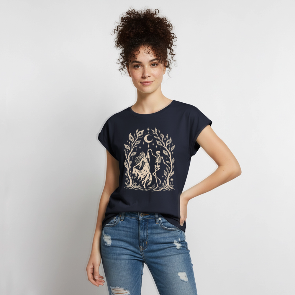 Moonlight Dance – Frauen T-Shirt mit gerollten Ärmeln - Navy