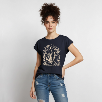 Moonlight Dance – Frauen T-Shirt mit gerollten Ärmeln - Navy