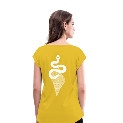 Kosmosschlange im Schneckenhaus - Frauen Shirt mit gerollten Ärmeln - by Artful Alchemist