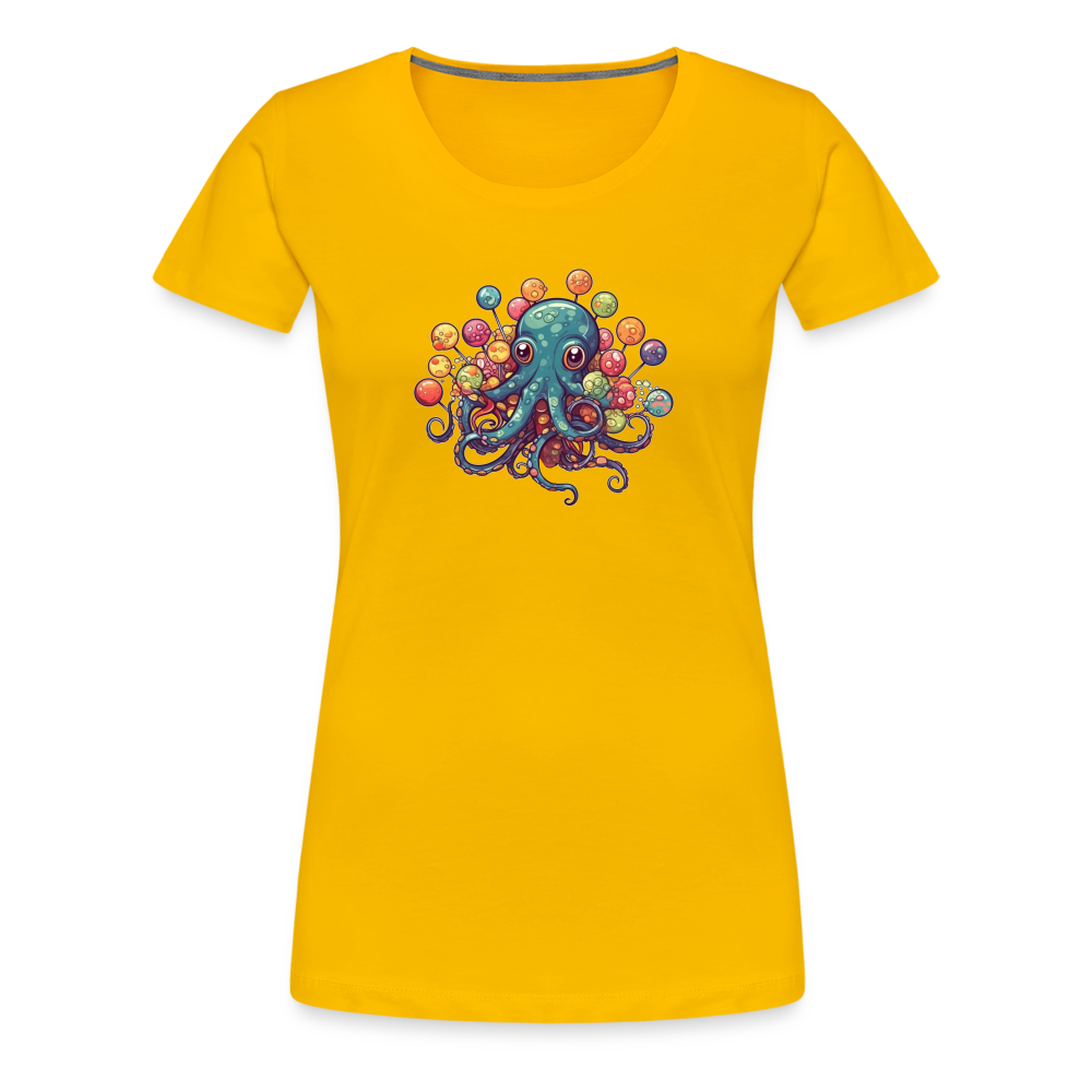 Lustiger Comic Oktopus mit Lollipops - Frauen Premium T-Shirts - Sonnengelb