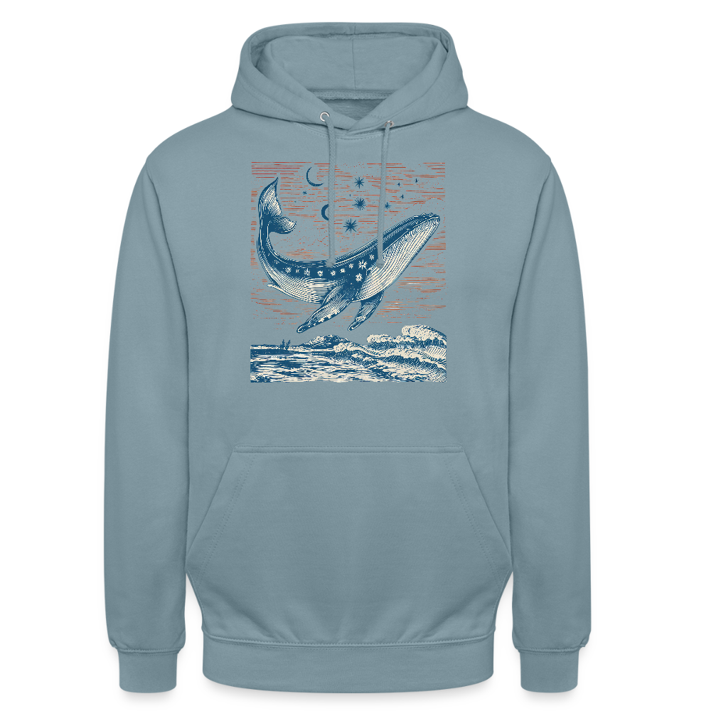 Kosmischer Wal – Retro Ocean Art - Unisex Hoodie - Nebelblau