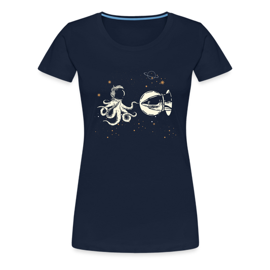 Begegnung zwischen Hai und Oktopus im Weltall - Frauen Premium T-Shirts - Navy