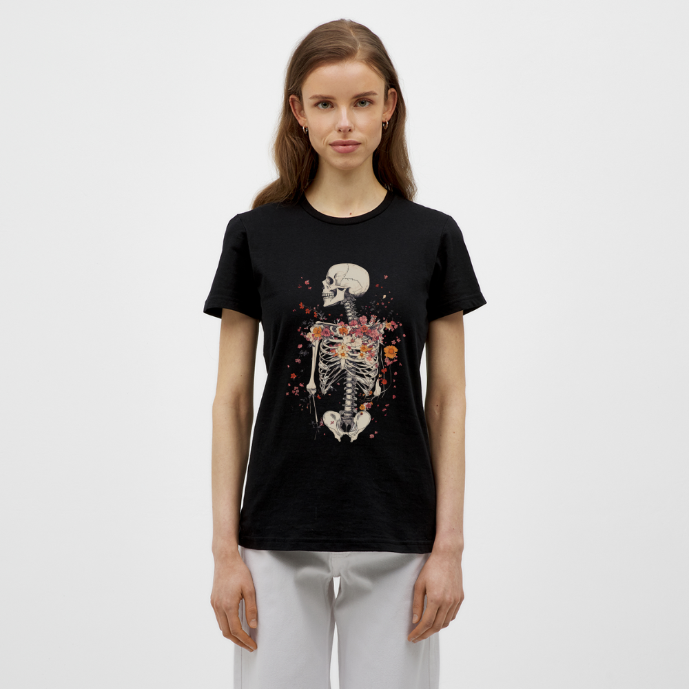 Skelett mit zarten Blumen im Boho Look - Frauen T-Shirt - Schwarz