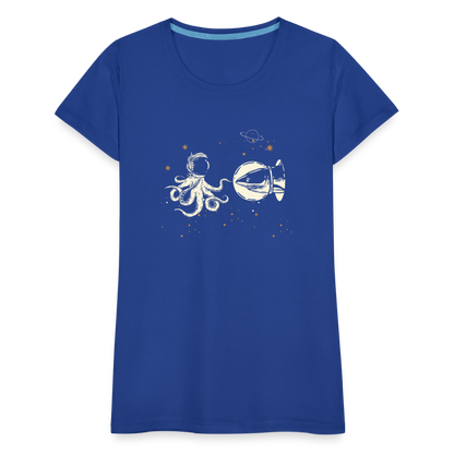 Begegnung zwischen Hai und Oktopus im Weltall - Frauen Premium T-Shirts - by Artful Alchemist