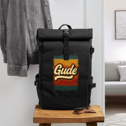 „Gude“ – Retro Look aus Hessen - Rolltop Rucksack - Schwarz