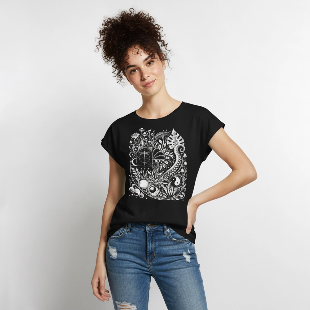Nature Spiral – Frauen T-Shirt mit gerollten Ärmeln - Schwarz