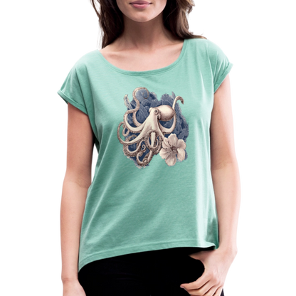 Vintage Oktopus - Frauen T-Shirt mit gerollten Ärmeln - by Artful Alchemist