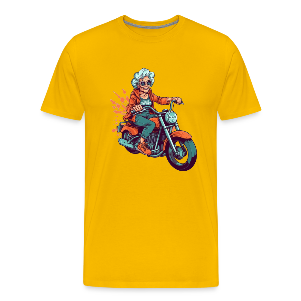 Coole alte Biker Oma - Motorrad Omi  - Männer T-Shirt - Sonnengelb