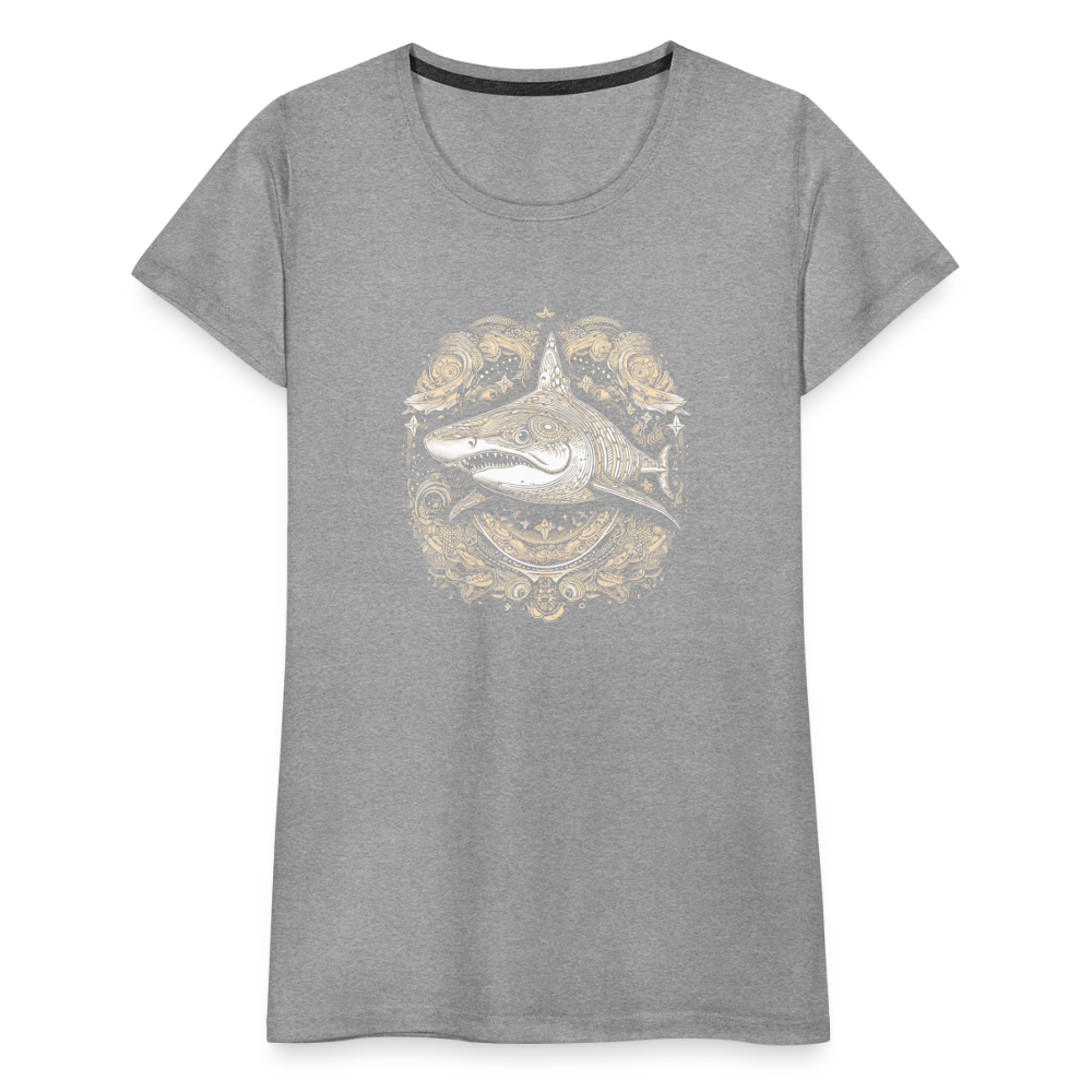 Cooler Hai mit Boho/Tribal Mustern - Frauen Premium T-Shirts - Grau meliert