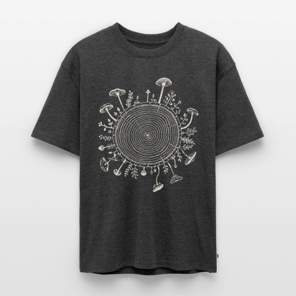 Baumringe & Pilze - Unisex Premium Oversized Bio T-Shirt - Anthrazit meliert