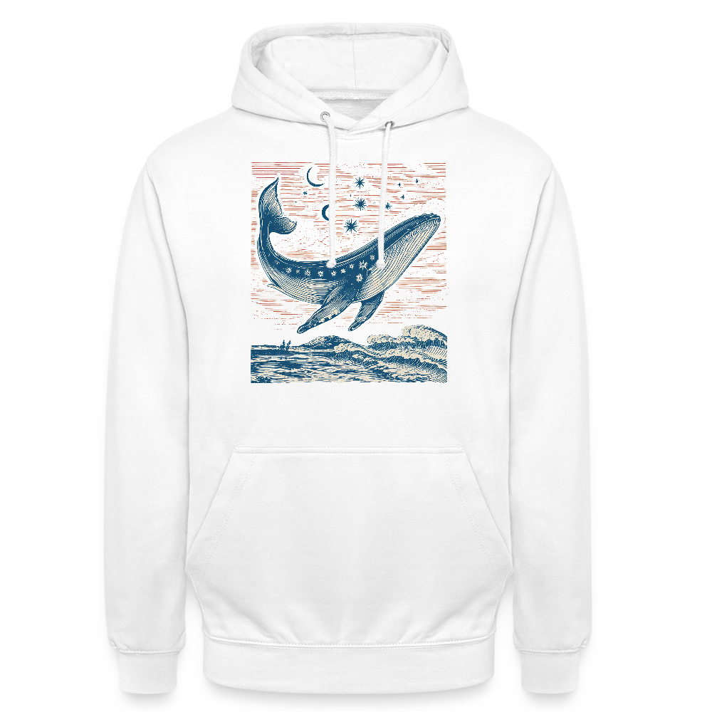 Kosmischer Wal – Retro Ocean Art - Unisex Hoodie - Weiß
