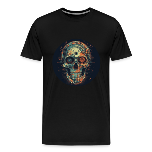 Retro Futuristischer Totenkopf Skull Cyborg- Männer Premium T-Shirt - Schwarz