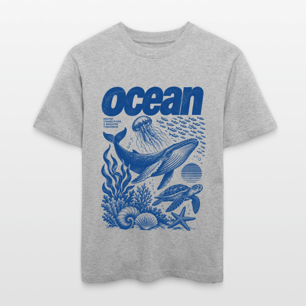 Ocean – Relaxed Fit Unisex Bio-T-Shirt mit Wal und Meerestieren - Grau meliert
