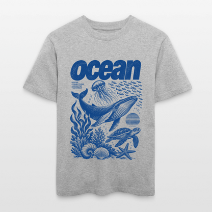 Ocean – Relaxed Fit Unisex Bio-T-Shirt mit Wal und Meerestieren - Grau meliert