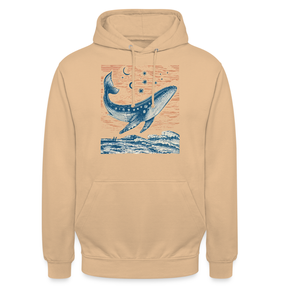 Kosmischer Wal – Retro Ocean Art - Unisex Hoodie - Pfirsich