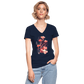 Zarte Korallen Blumen - Klassisches Frauen-T-Shirt mit V-Ausschnitt - Navy