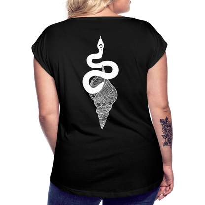 Kosmosschlange im Schneckenhaus - Frauen Shirt mit gerollten Ärmeln - by Artful Alchemist