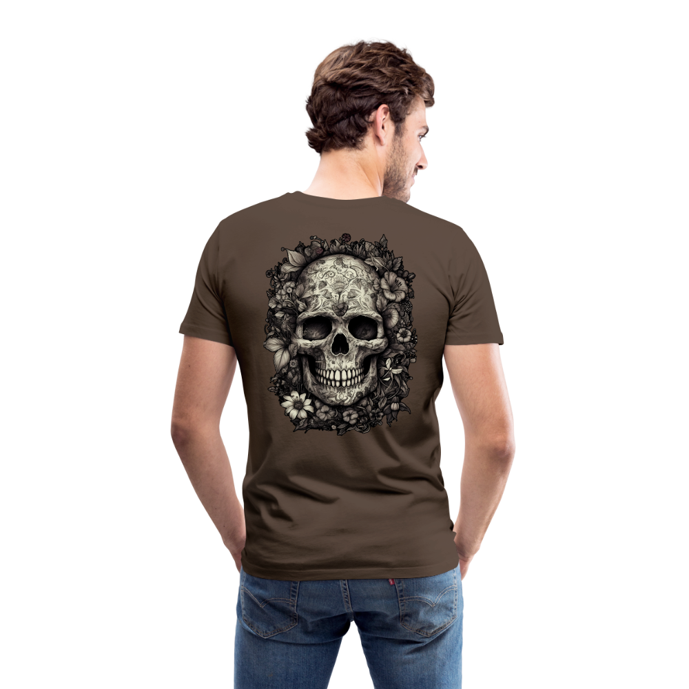 Boho Totenkopf mit Tattoos und Blumen - Männer Premium T-Shirt - Edelbraun