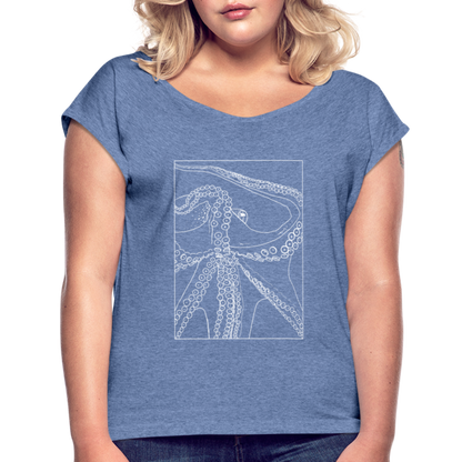 Lineart Oktopus im Rahmen - Frauen T-Shirts mit gerollten Armen - by Artful Alchemist
