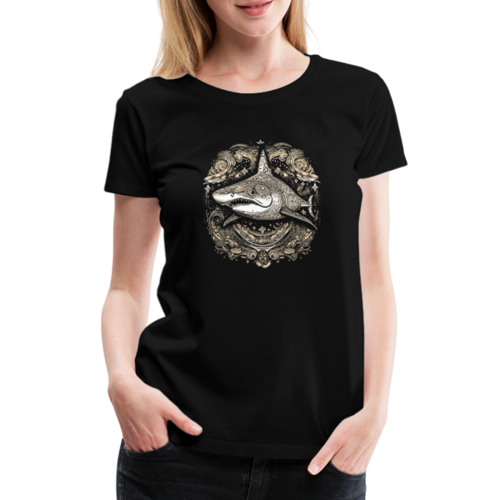 Cooler Hai mit Boho/Tribal Mustern - Frauen Premium T-Shirts - Schwarz