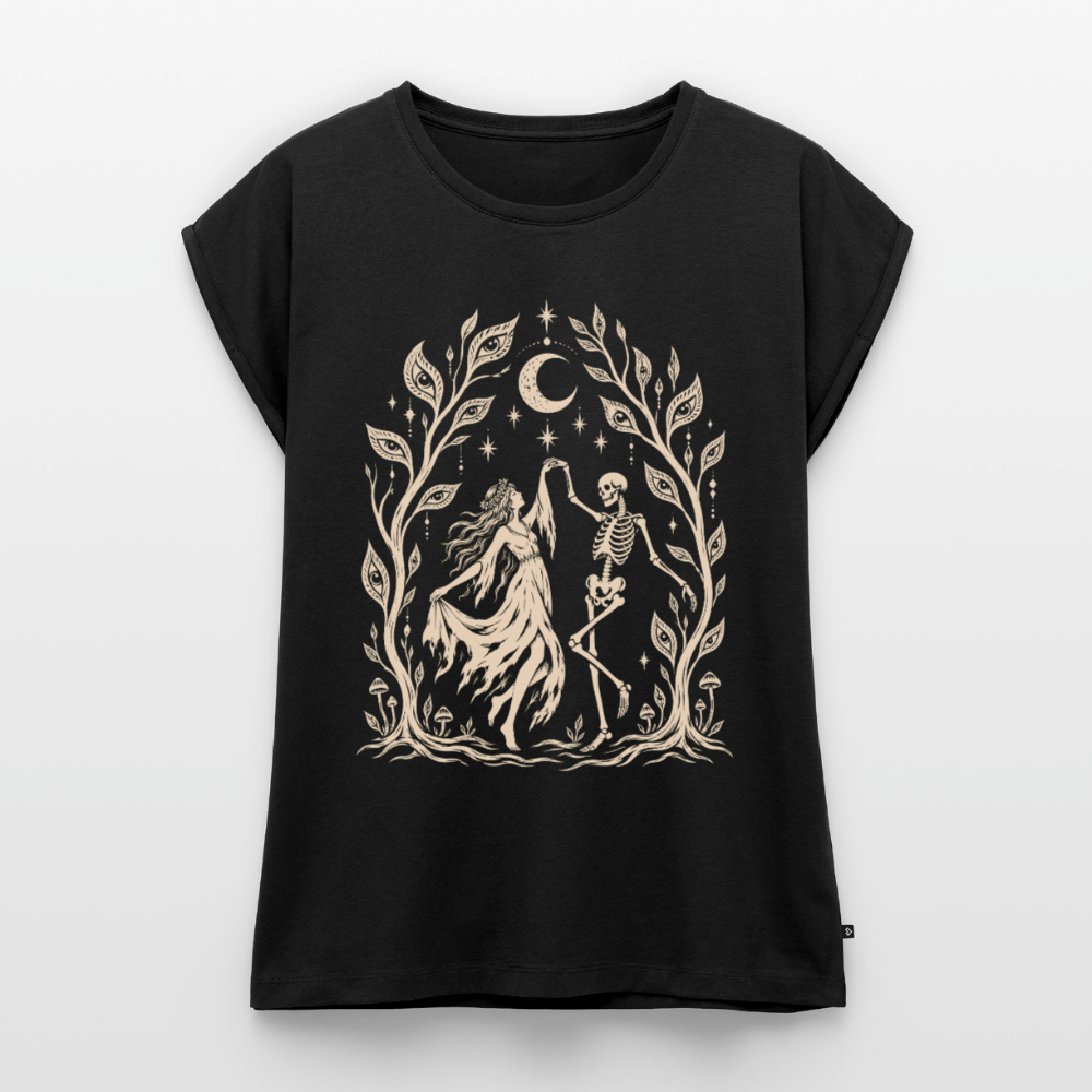 Moonlight Dance – Frauen T-Shirt mit gerollten Ärmeln - Schwarz