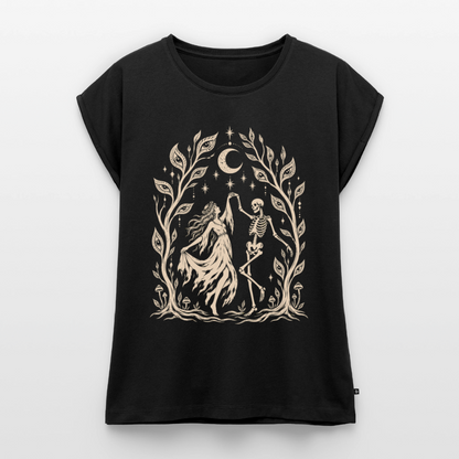 Moonlight Dance – Frauen T-Shirt mit gerollten Ärmeln - Schwarz