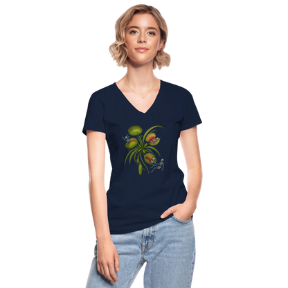 Flora Mortis - Venusfliegenfalle mit Skeletten - Klassisches Frauen-T-Shirt mit V-Ausschnitt - by Artful Alchemist